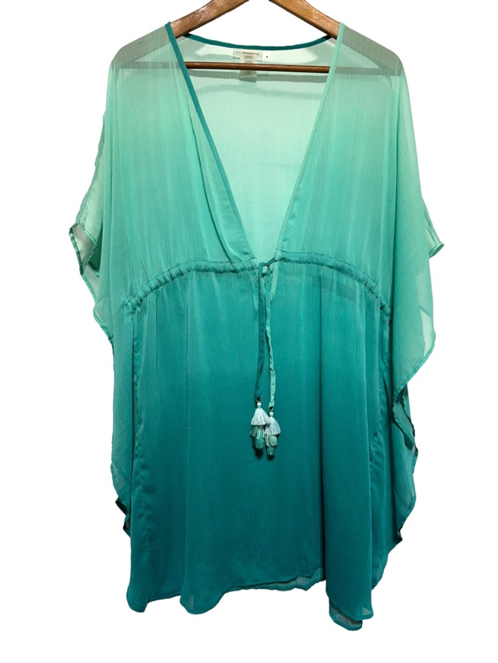 BLEU ROD BEATTIE Ombre Swim Cover Up Kaftan Resort Beach Sheer Tassel